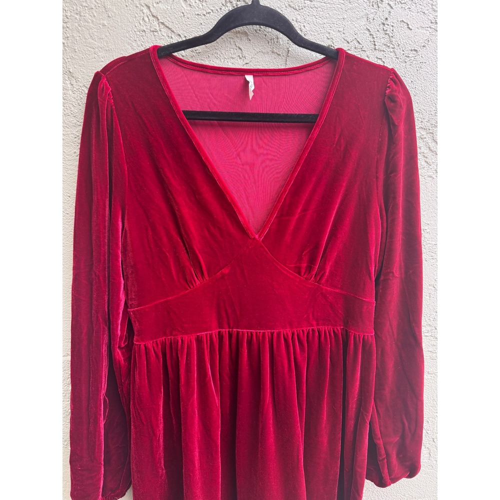 Halara NEW Red Plush Velvet Ruffle Babydoll Mini Dress XL Party Whimsigoth Glam - Picture 3 of 11